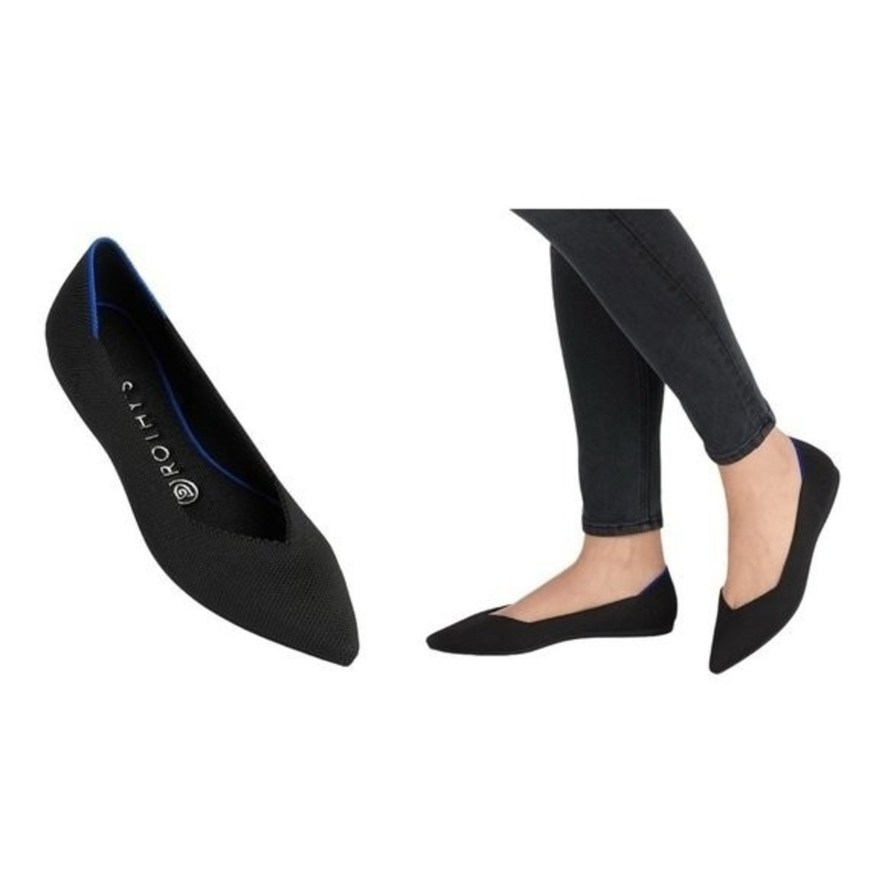ROTHY’S The Point Black Blue Almond Toe Slip-On Flats Women’s Sz 9 Loafers Shoes